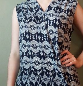 Blue and grey v neck blouse